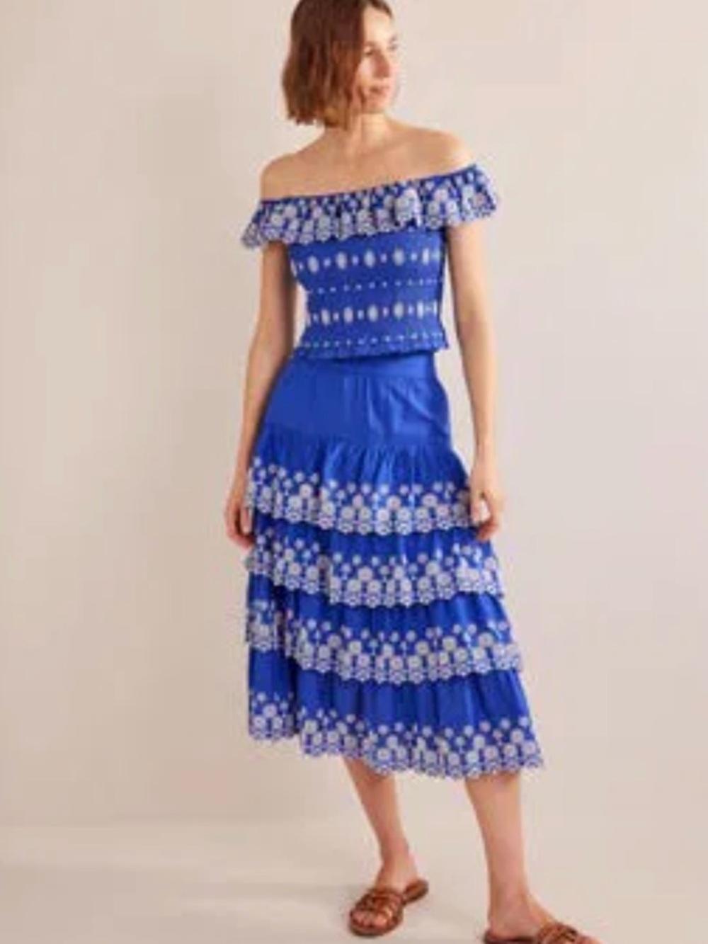 Boden Multi- Tiered Broderie Cotton Skirt